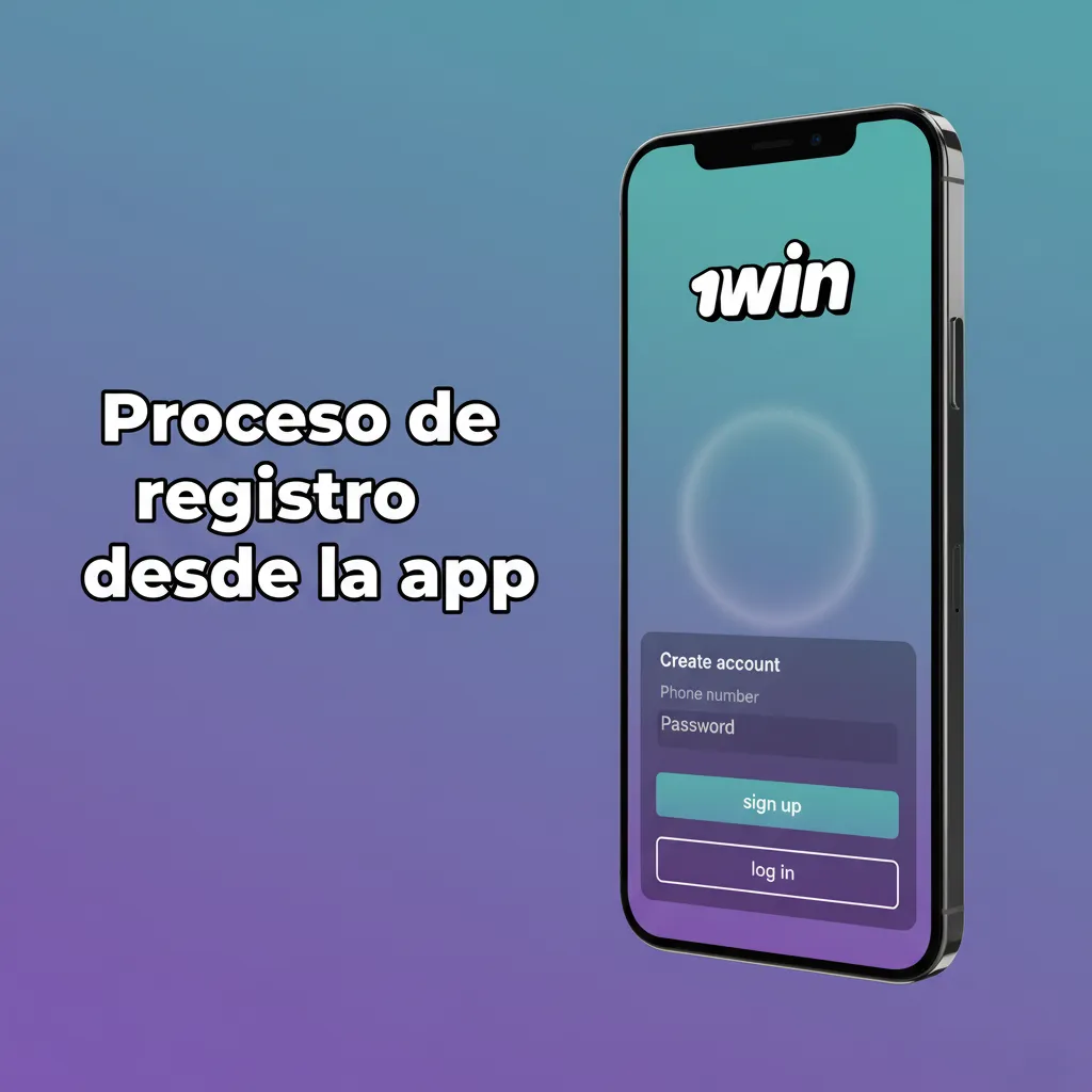 Pantalla de la app con pasos de registro: registrarte, teléfono o correo, contraseña, elegir MXN y confirmar.