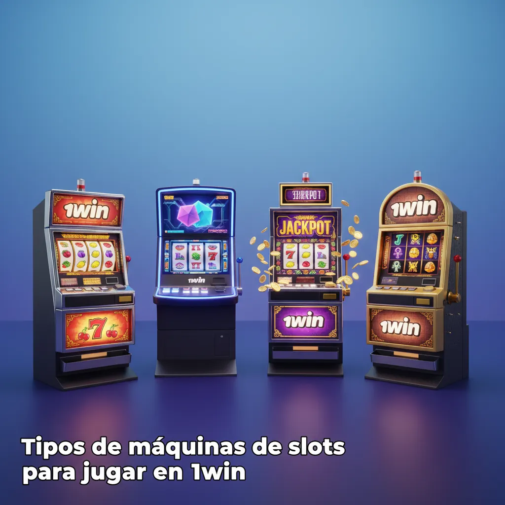 Infografía de 1win con categorías de slots: 3 y 5 carretes, Megaways, compra de bono, jackpots progresivos y filtros.