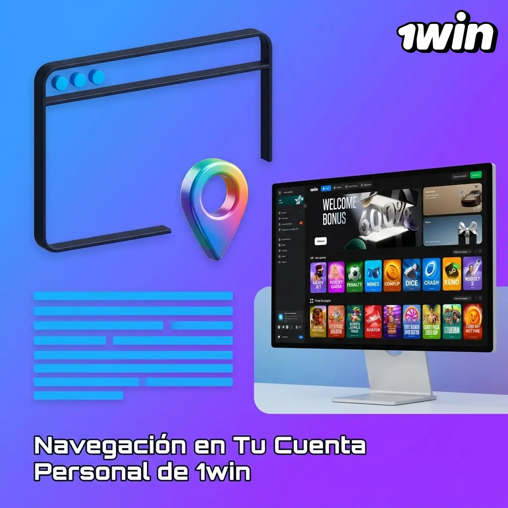 Panel de usuario 1win con opciones de perfil, saldo, historial de apuestas y configuración de seguridad en MXN